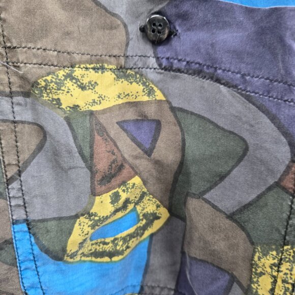 Vintage Verona Men's Art to Wear 100% Silk Button Down Shirt Large - Picture 5 of 14